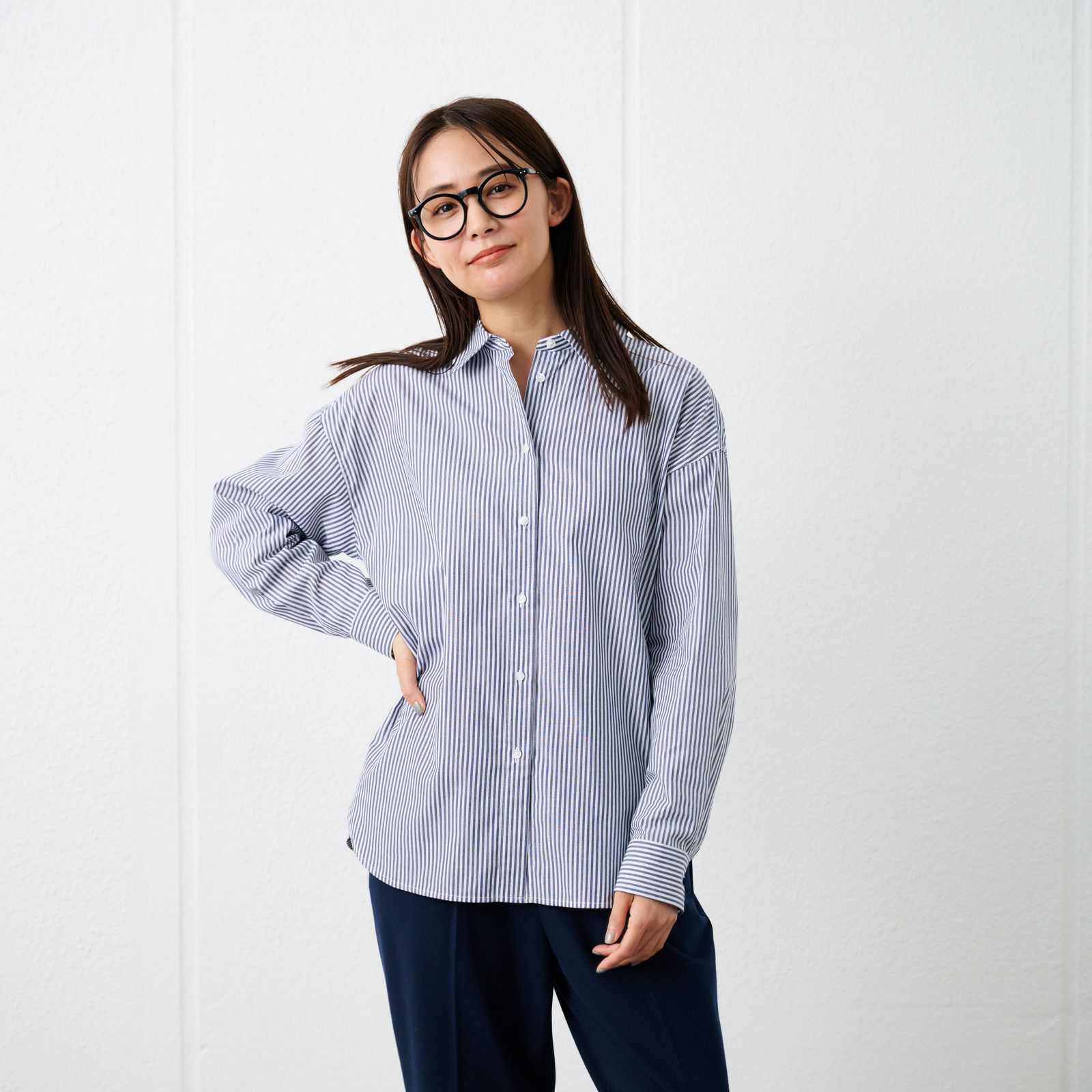 【てまラク】　綿混長袖レギュラーシャツ