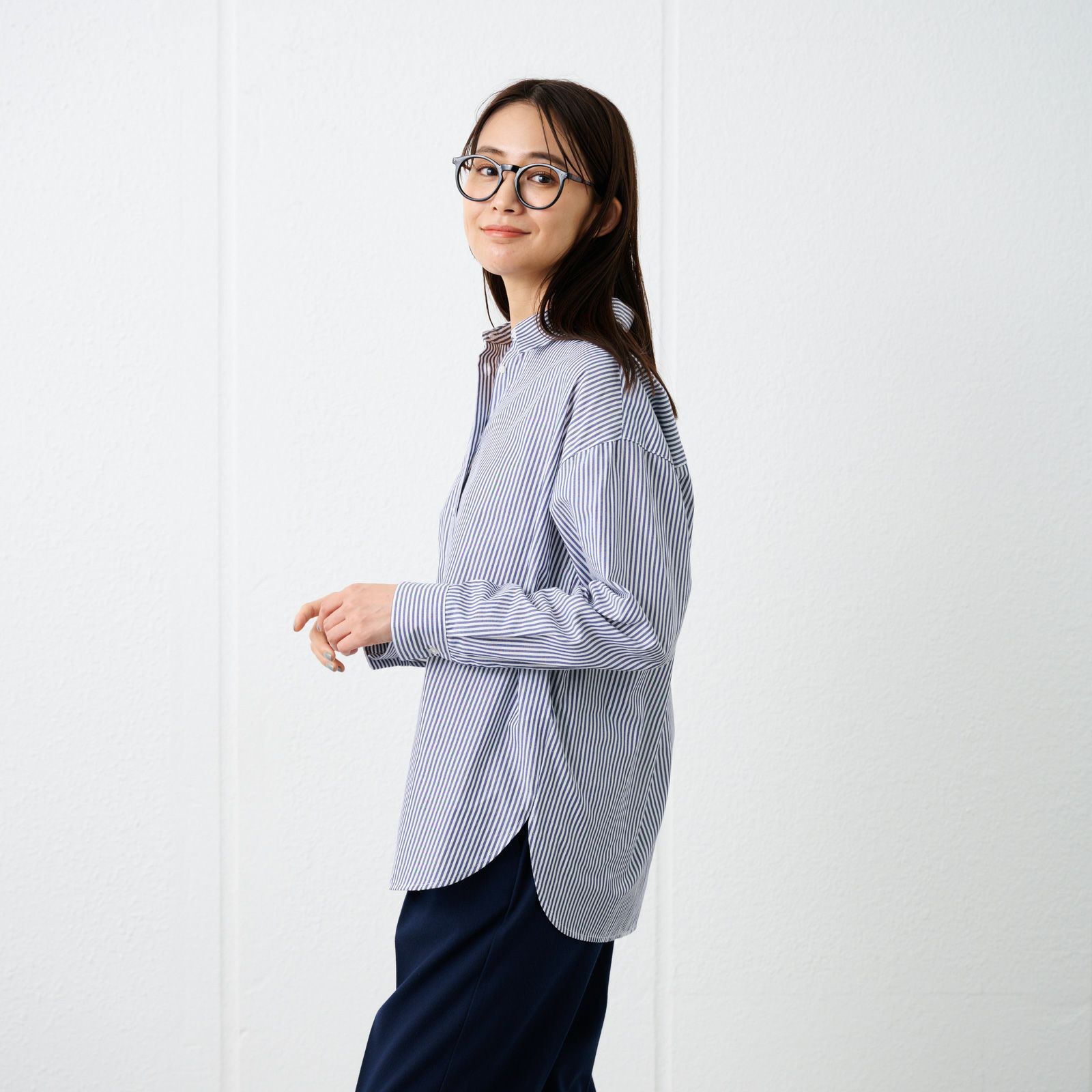 【てまラク】　綿混長袖レギュラーシャツ