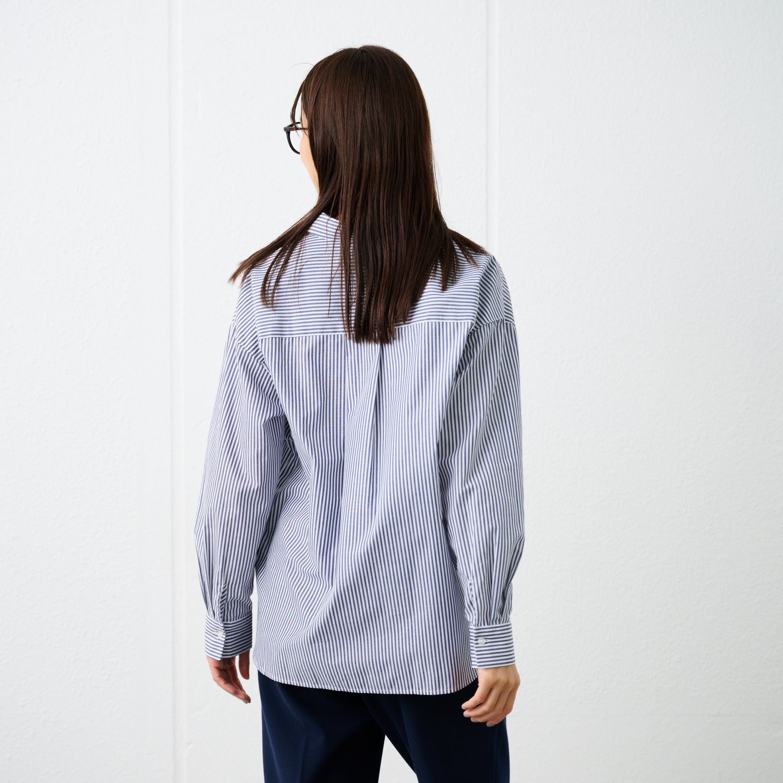 【てまラク】　綿混長袖レギュラーシャツ