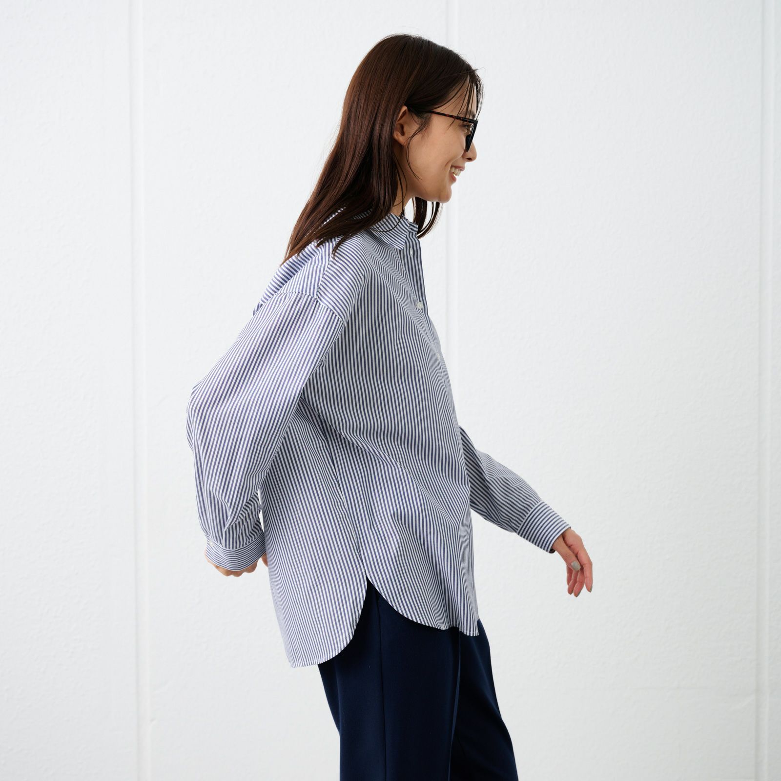 【てまラク】　綿混長袖レギュラーシャツ