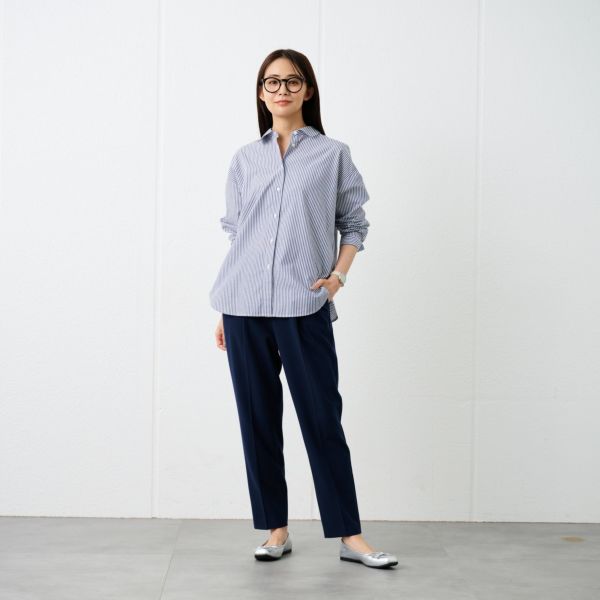 【てまラク】　綿混長袖レギュラーシャツ