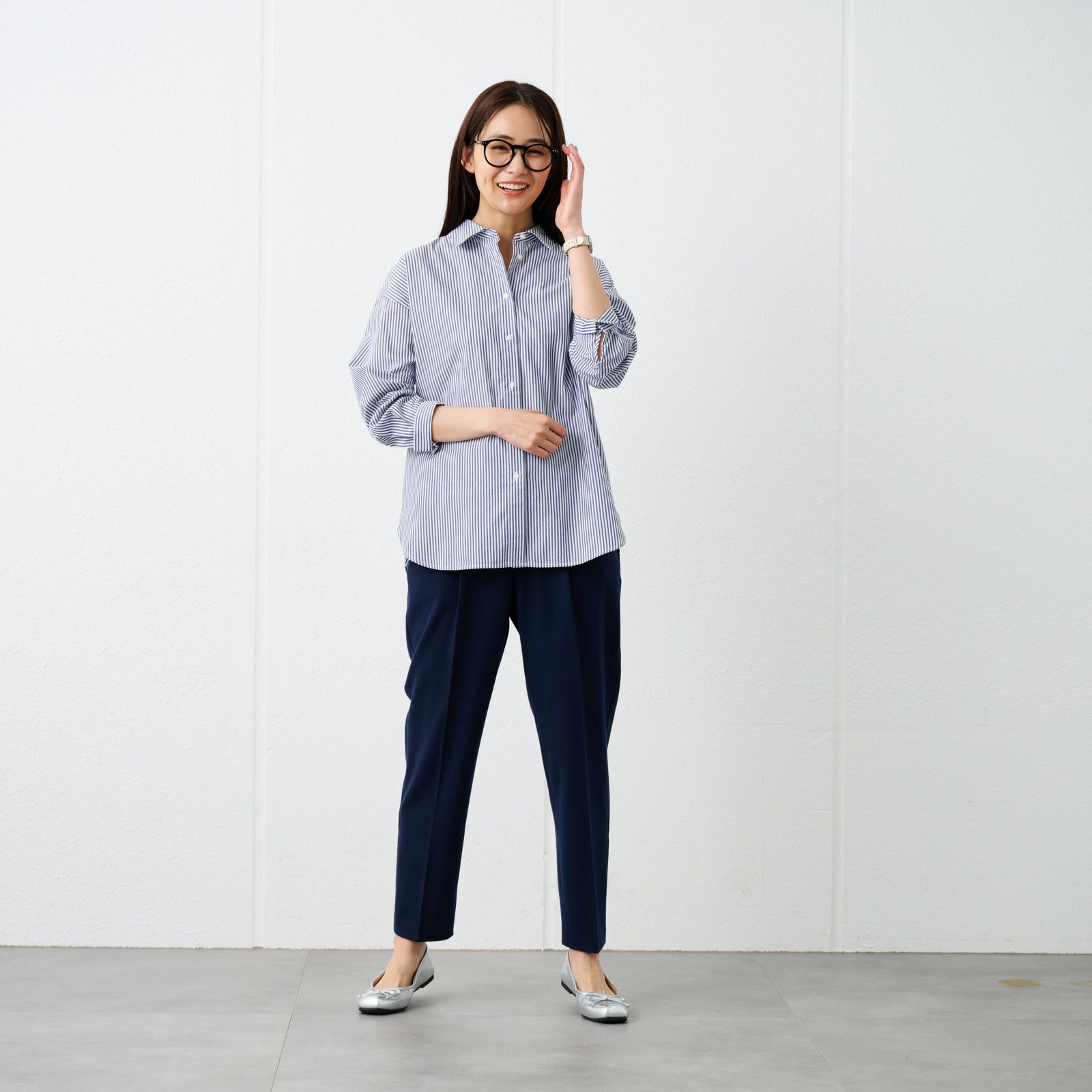 【てまラク】　綿混長袖レギュラーシャツ