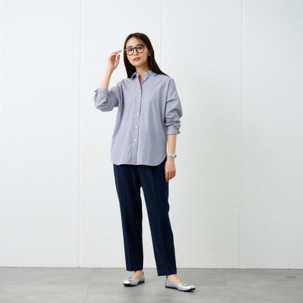 【てまラク】　綿混長袖レギュラーシャツ