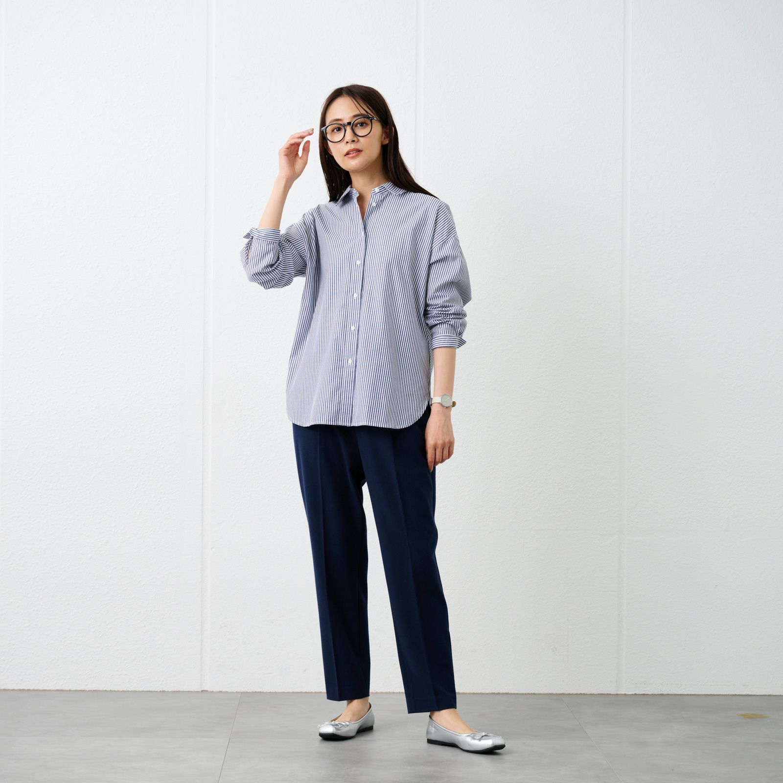 【てまラク】　綿混長袖レギュラーシャツ