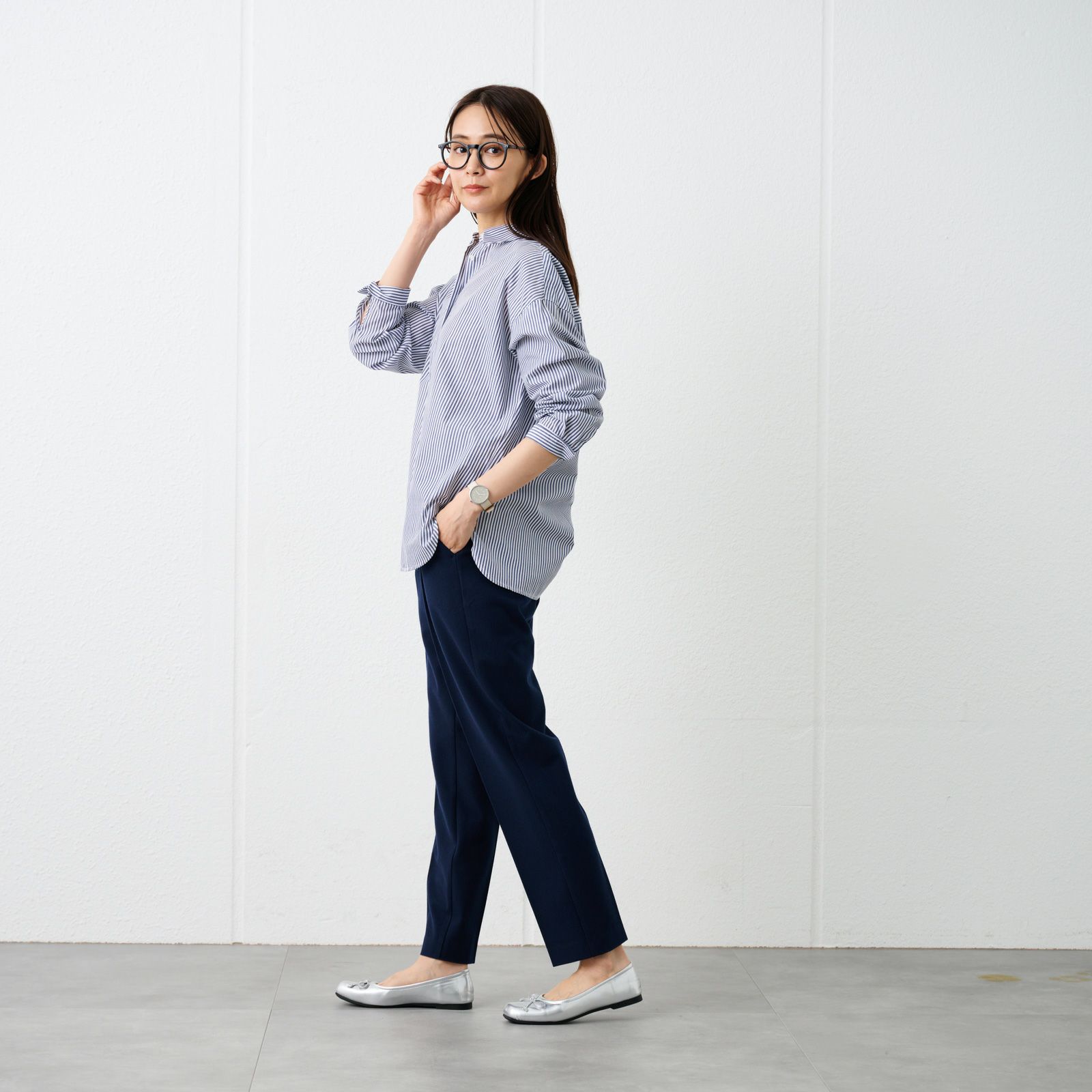 【てまラク】　綿混長袖レギュラーシャツ