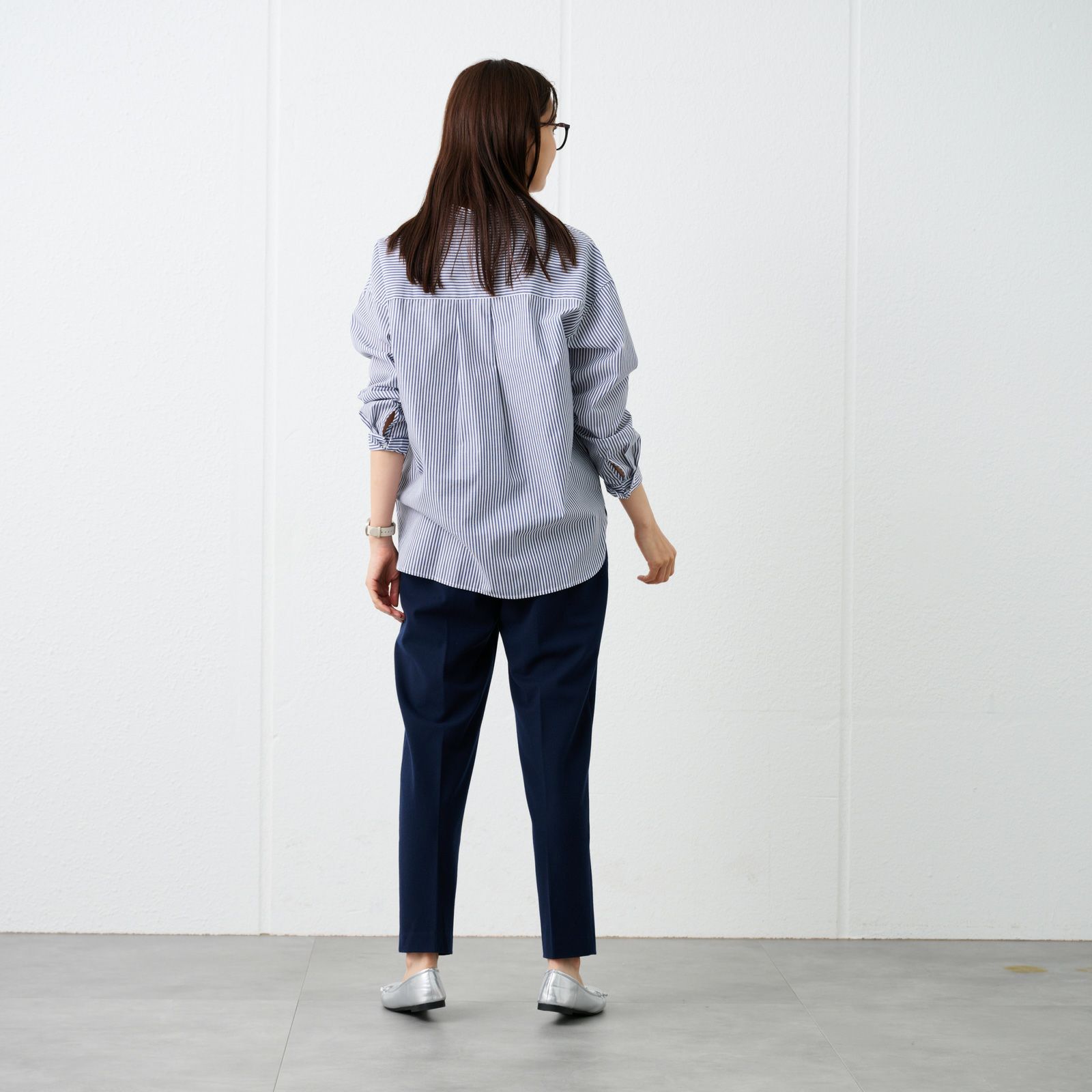 【てまラク】　綿混長袖レギュラーシャツ