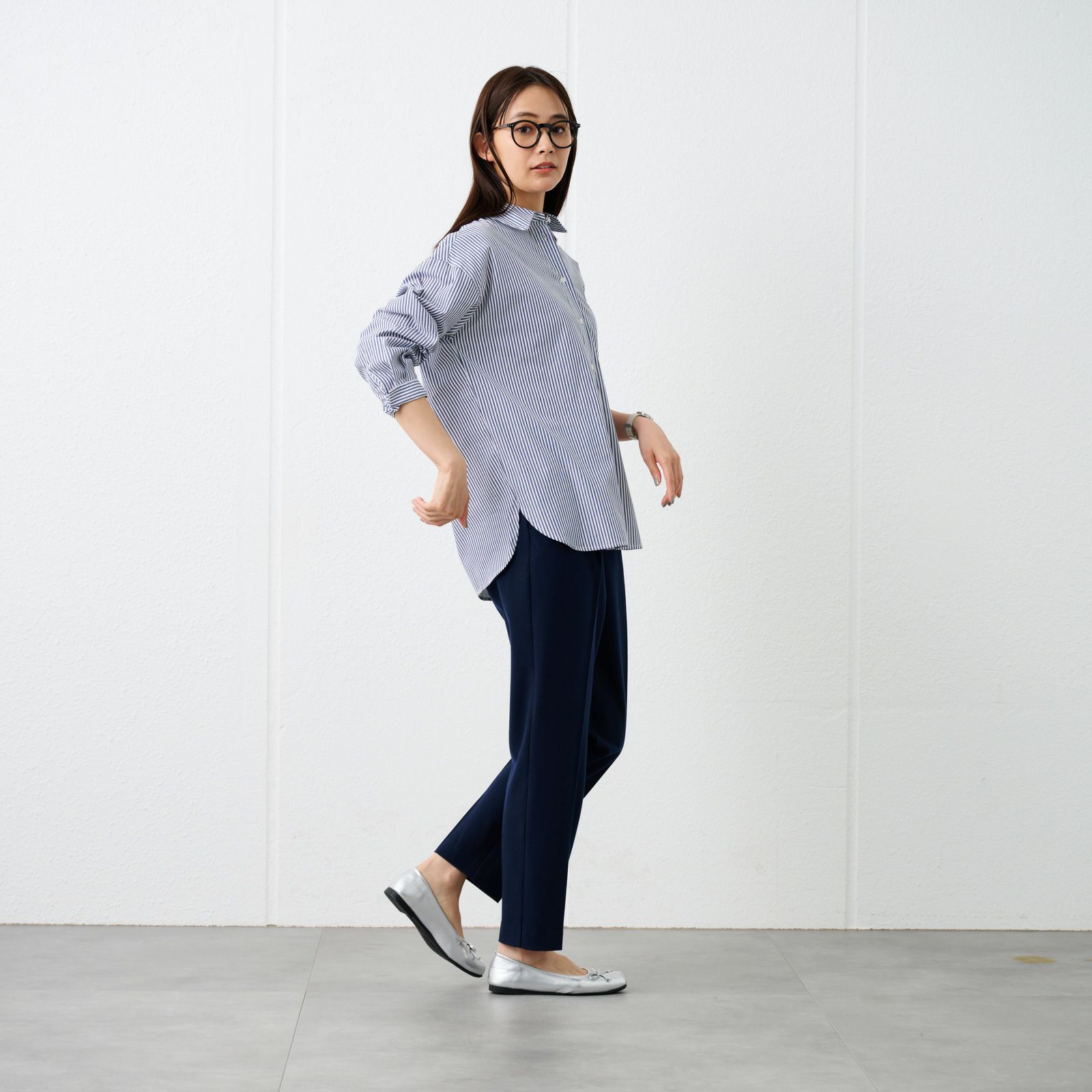 【てまラク】　綿混長袖レギュラーシャツ