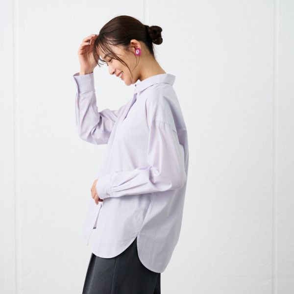 【てまラク】　綿混長袖レギュラーシャツ