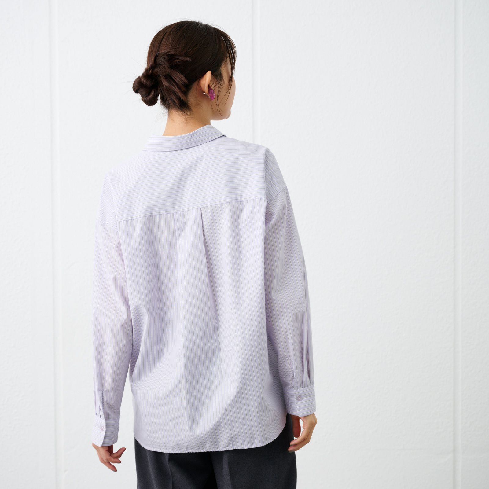 【てまラク】　綿混長袖レギュラーシャツ