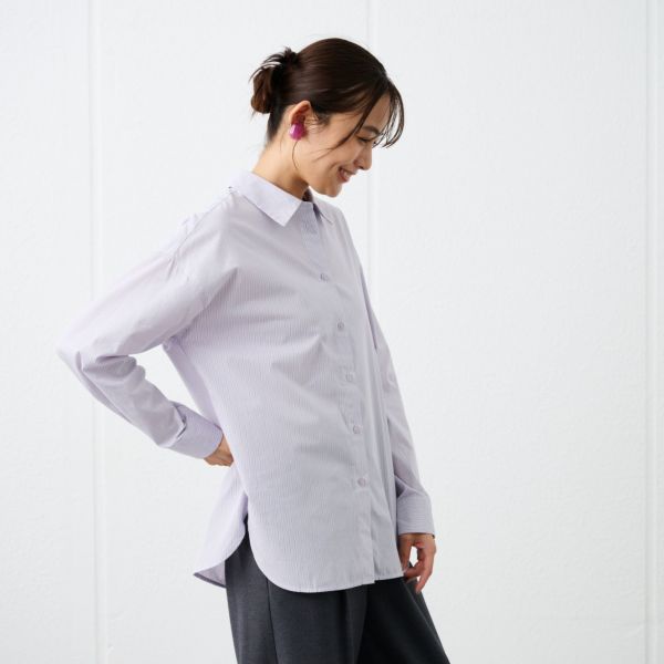 【てまラク】　綿混長袖レギュラーシャツ