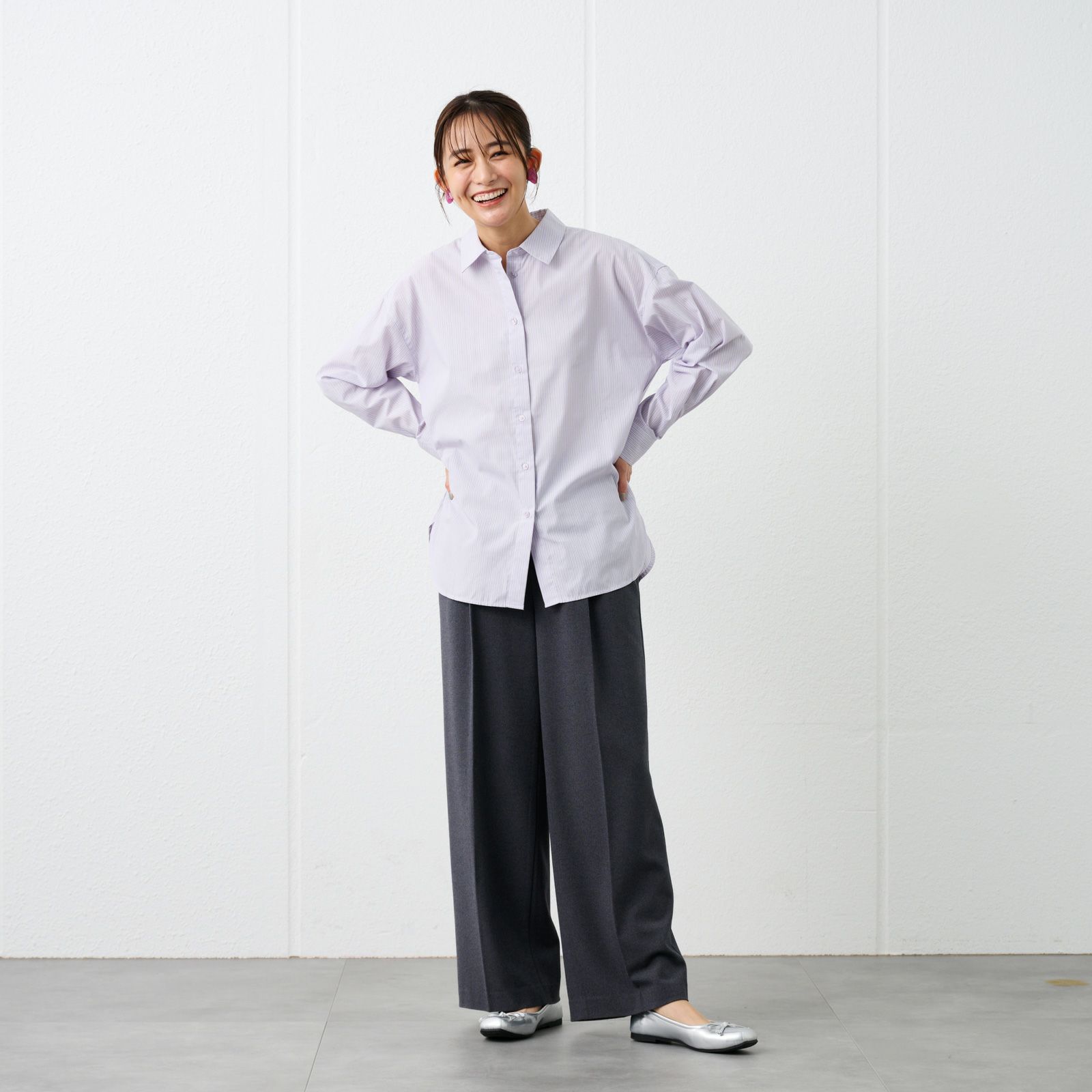 【てまラク】　綿混長袖レギュラーシャツ