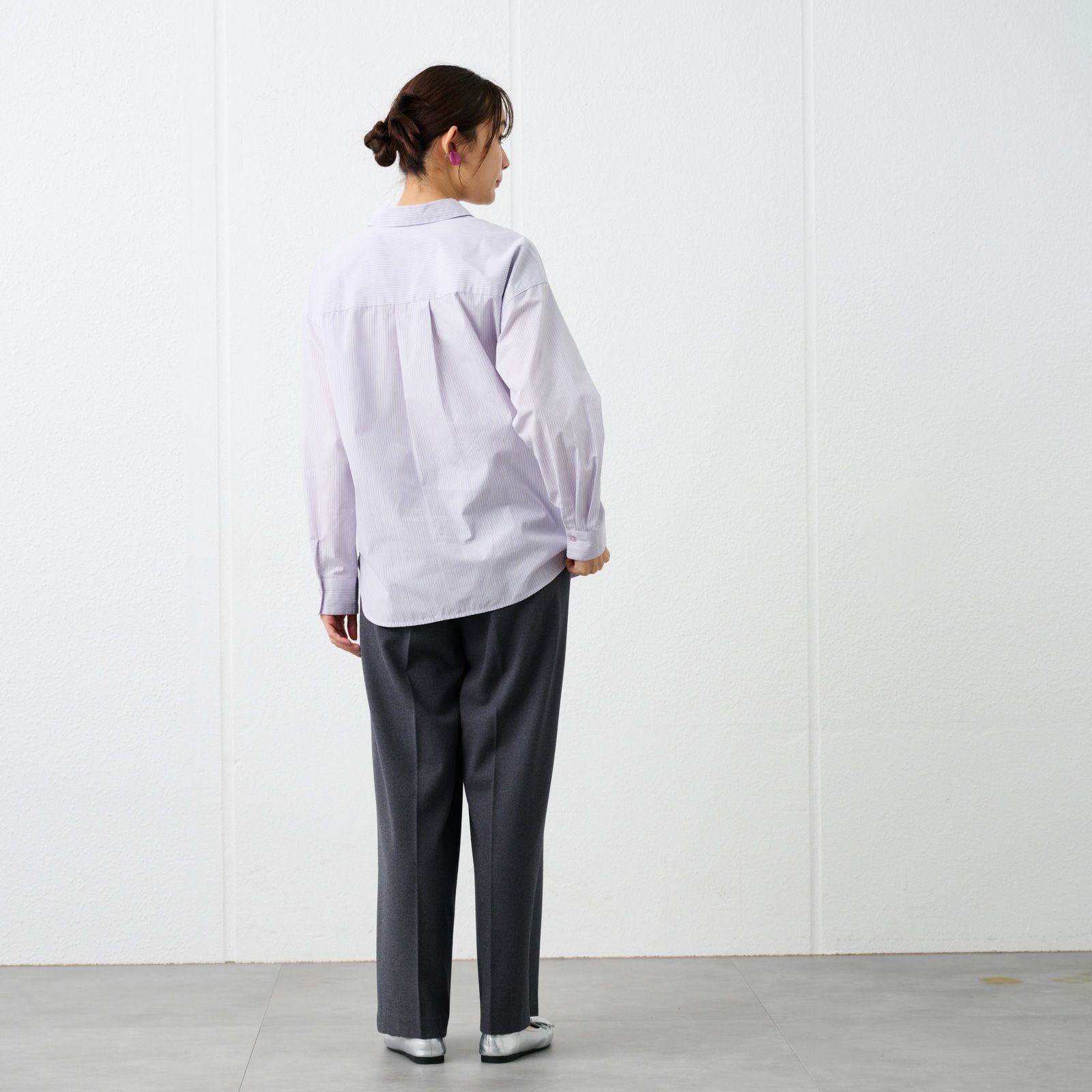 【てまラク】　綿混長袖レギュラーシャツ