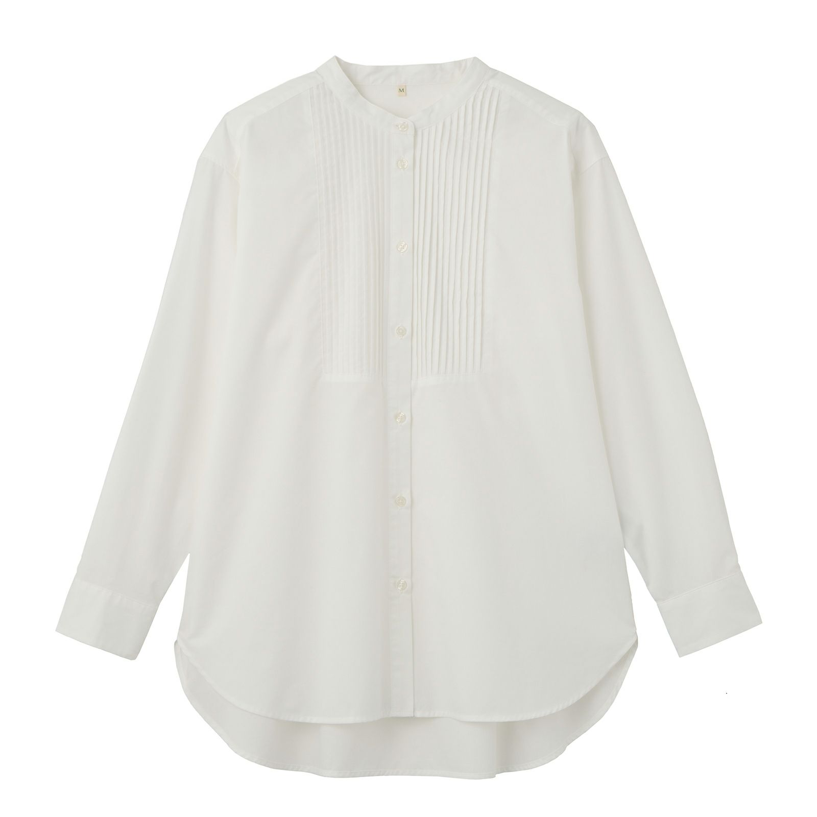 【てまラク】　綿混長袖バンドカラーミドルシャツ