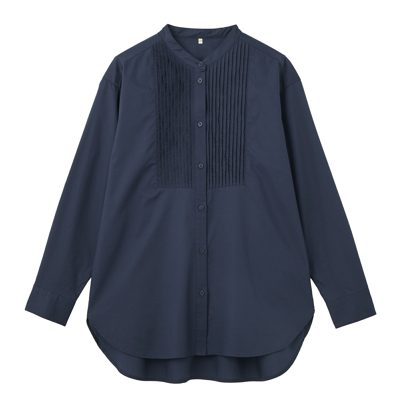 【てまラク】　綿混長袖バンドカラーミドルシャツ