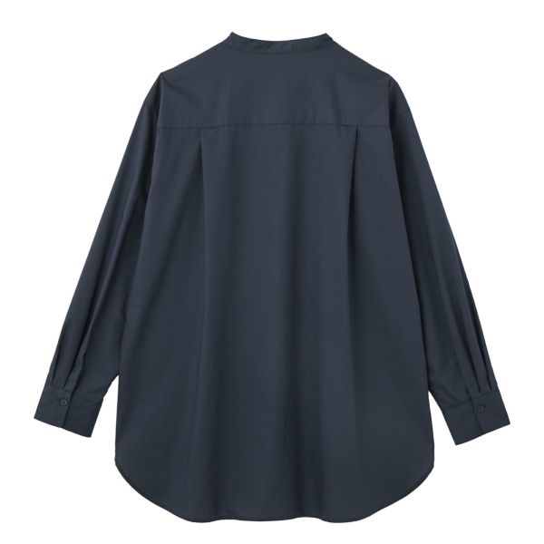 【てまラク】　綿混長袖バンドカラーミドルシャツ