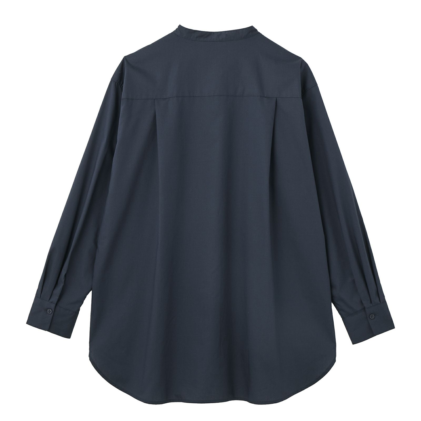 【てまラク】　綿混長袖バンドカラーミドルシャツ