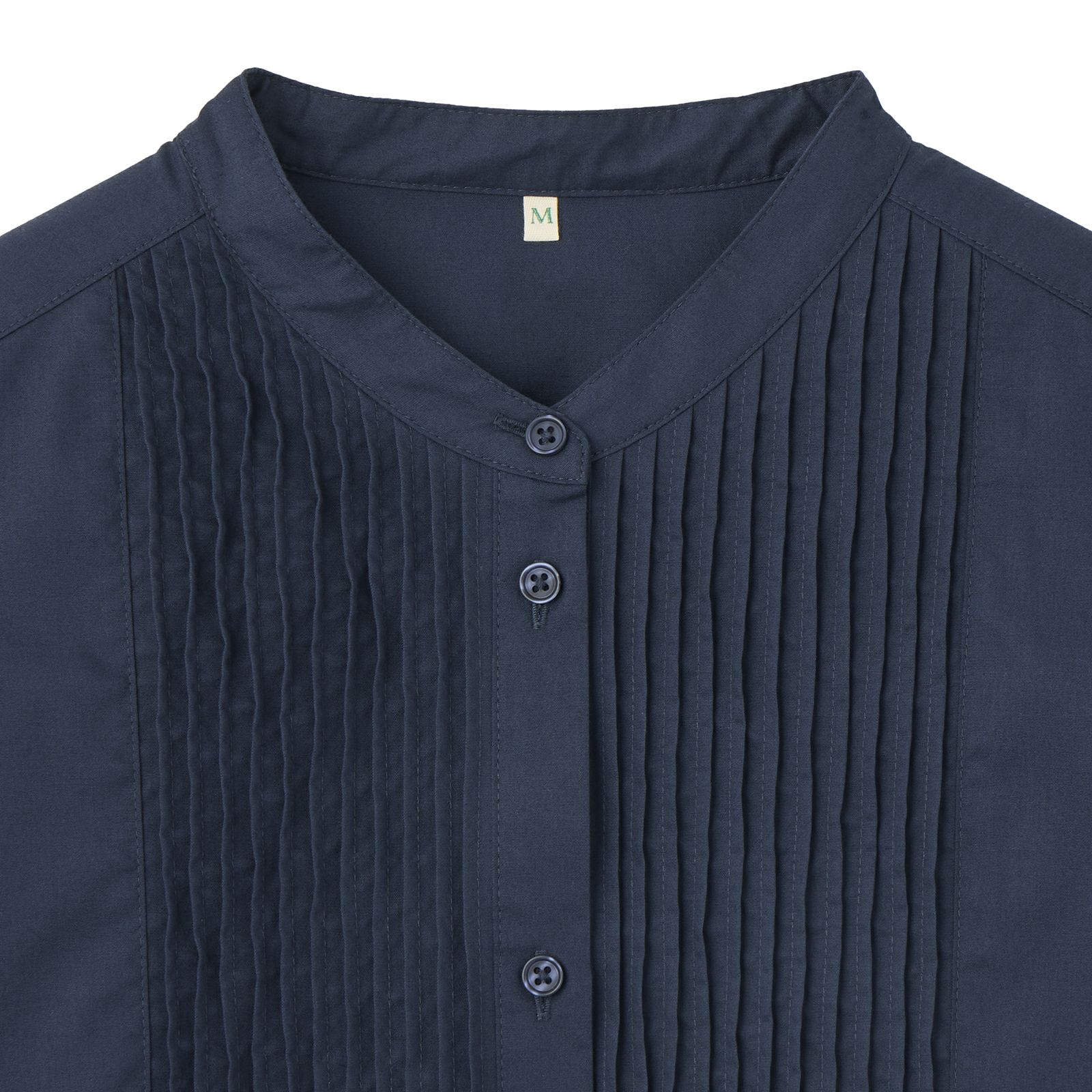 【てまラク】　綿混長袖バンドカラーミドルシャツ