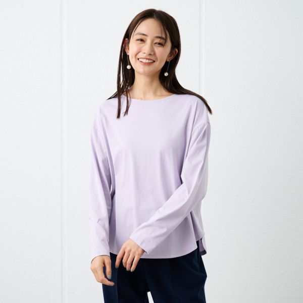 シルキーコットン　抗菌防臭ラウンドヘム長袖Tシャツ