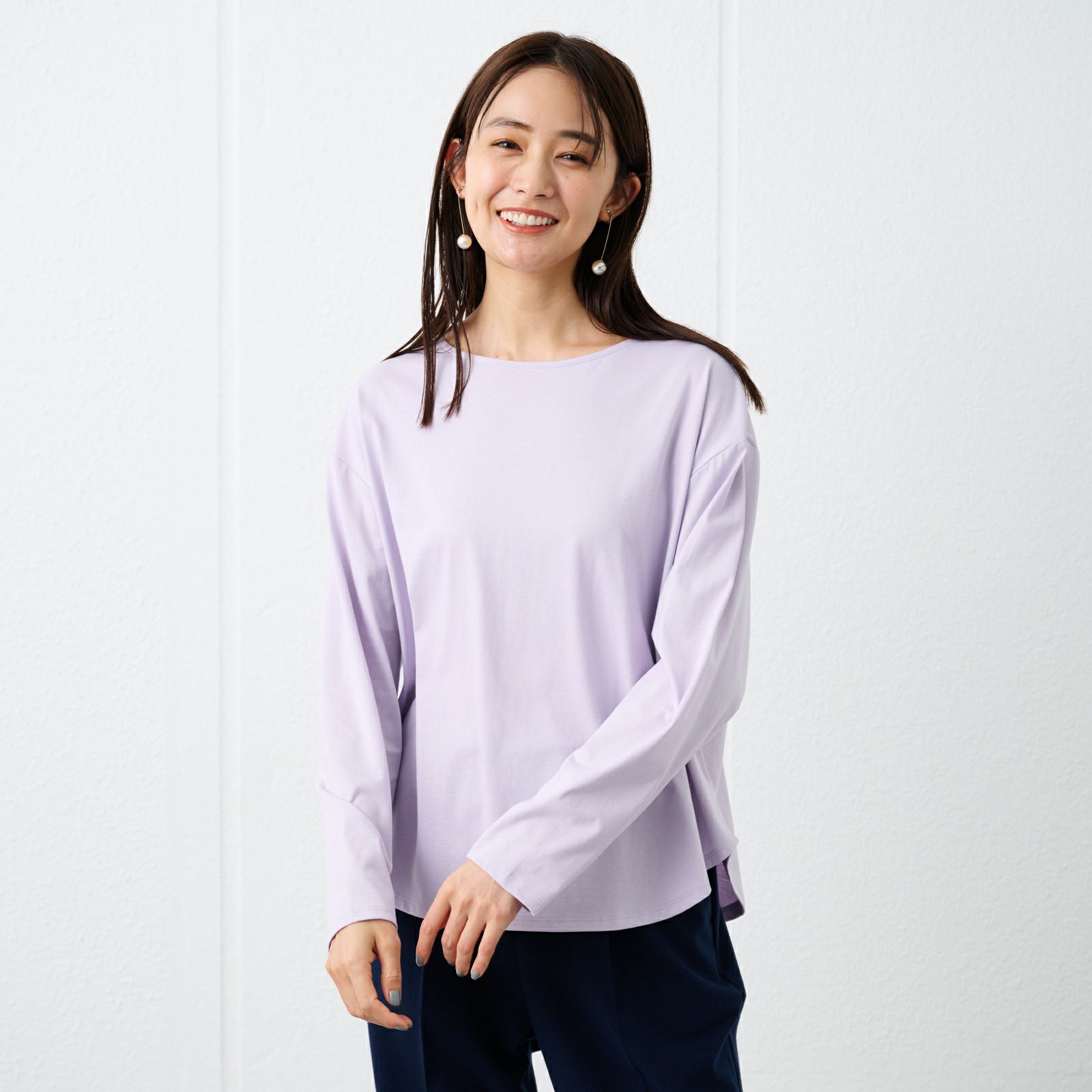 シルキーコットン　抗菌防臭ラウンドヘム長袖Tシャツ