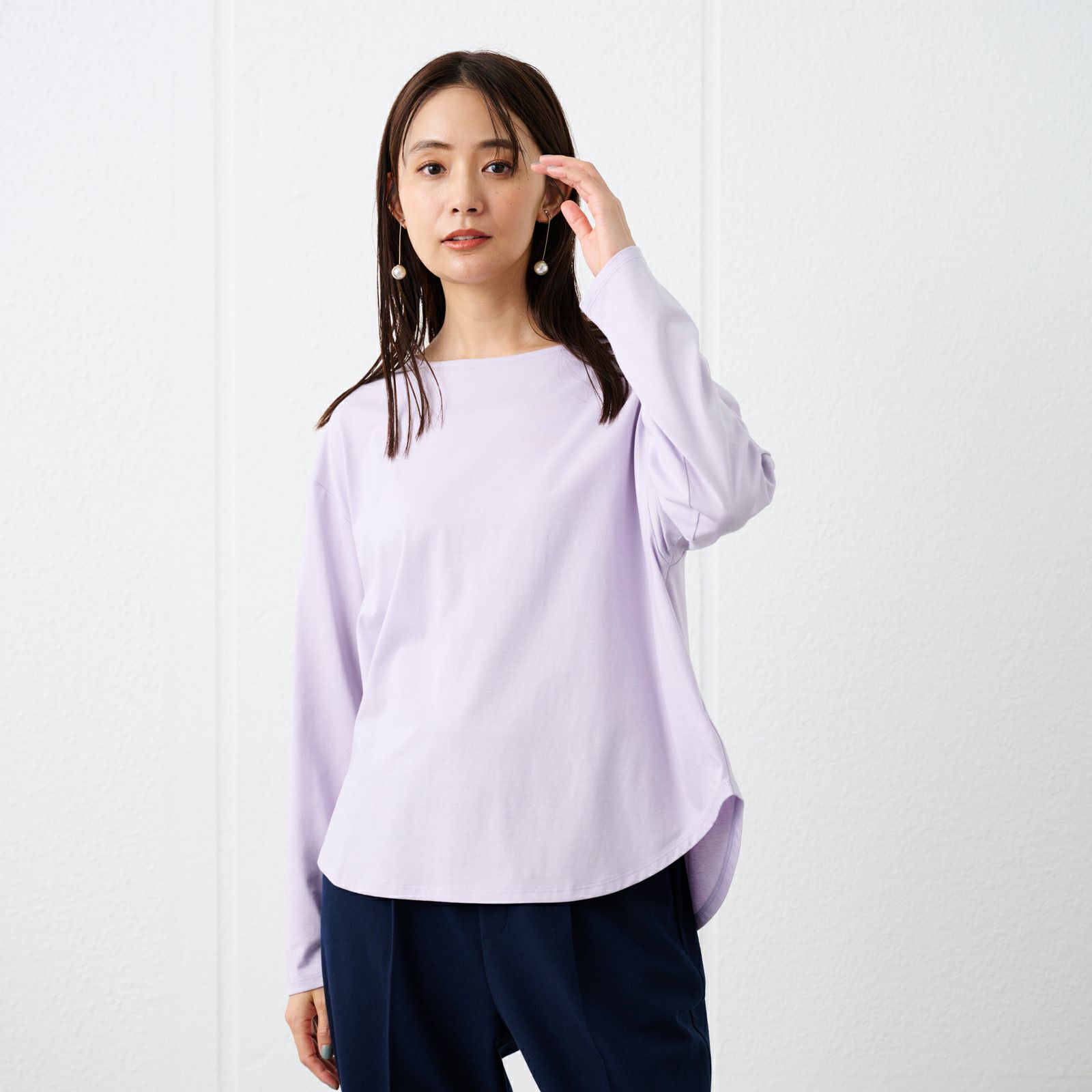 シルキーコットン　抗菌防臭ラウンドヘム長袖Tシャツ