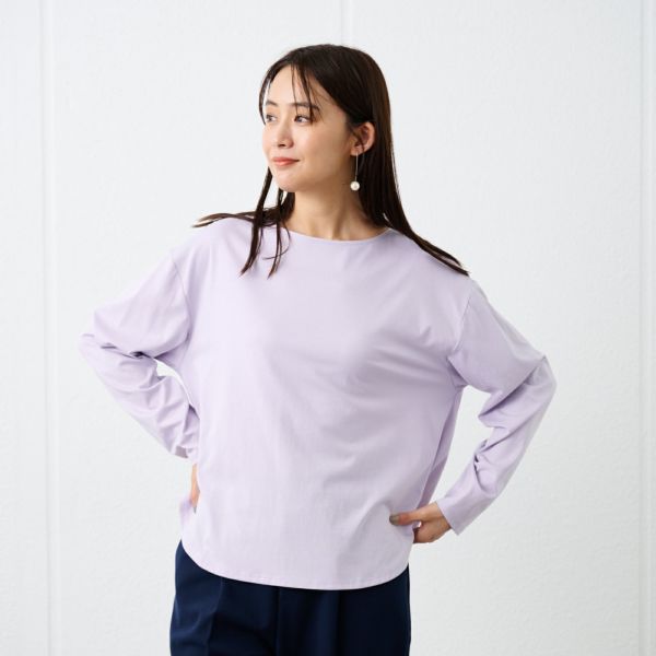 シルキーコットン　抗菌防臭ラウンドヘム長袖Tシャツ