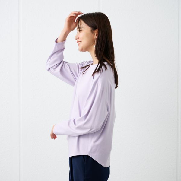 シルキーコットン　抗菌防臭ラウンドヘム長袖Tシャツ