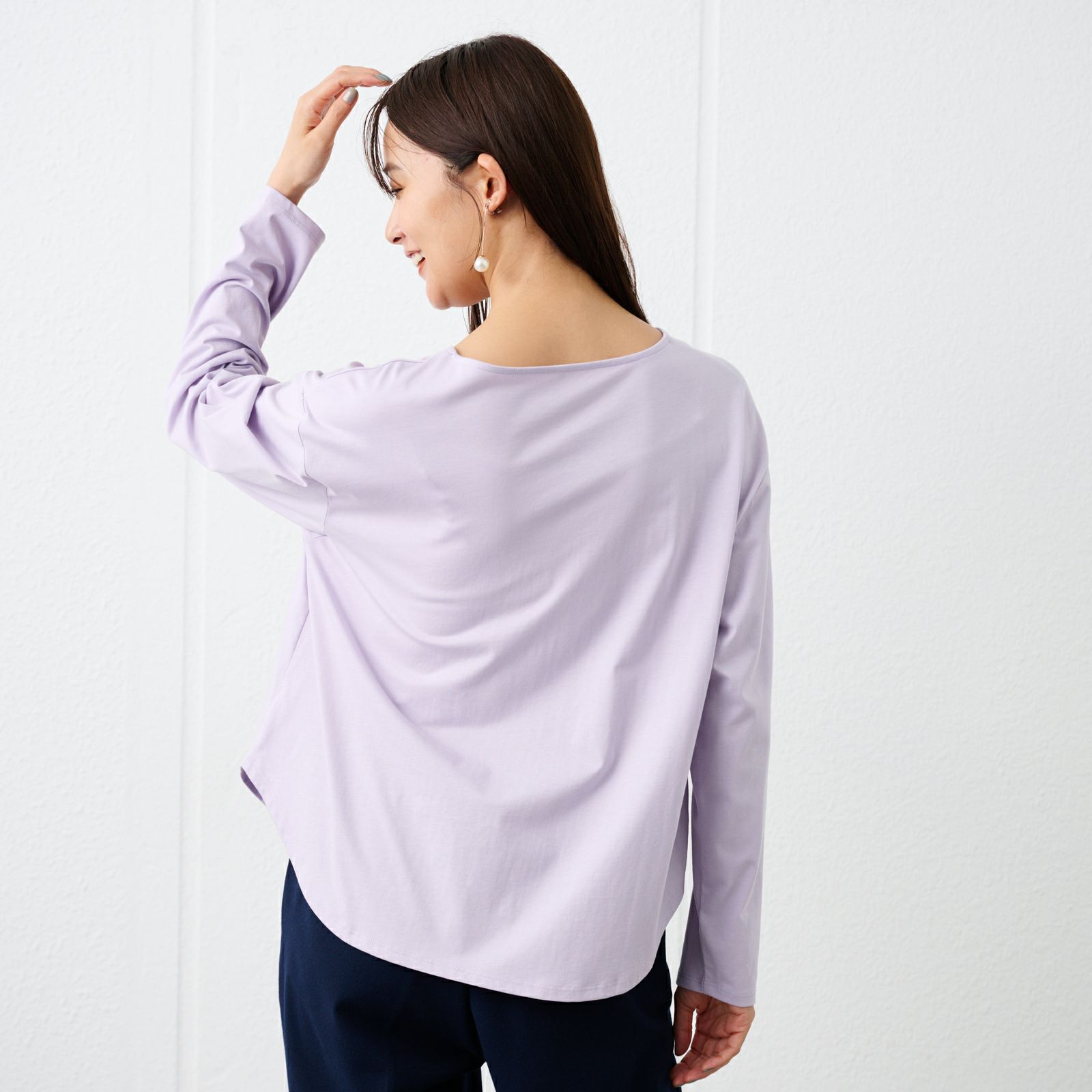 シルキーコットン　抗菌防臭ラウンドヘム長袖Tシャツ