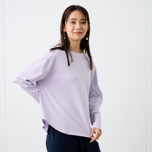 シルキーコットン　抗菌防臭ラウンドヘム長袖Tシャツ