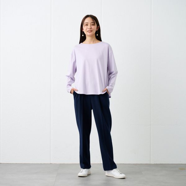 シルキーコットン　抗菌防臭ラウンドヘム長袖Tシャツ