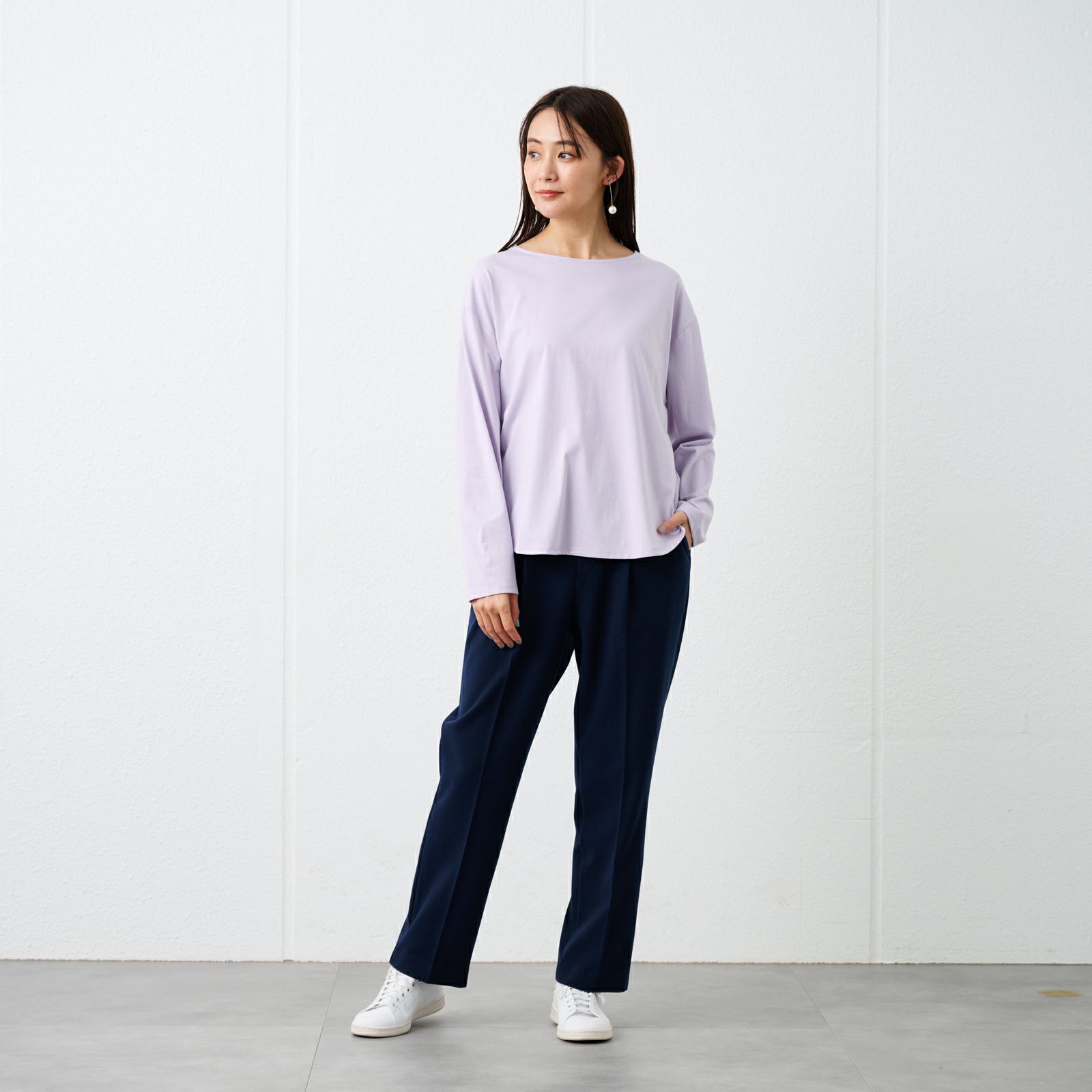 シルキーコットン　抗菌防臭ラウンドヘム長袖Tシャツ