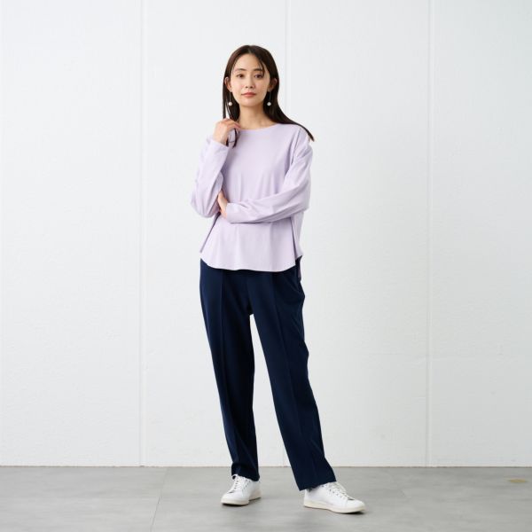 シルキーコットン　抗菌防臭ラウンドヘム長袖Tシャツ