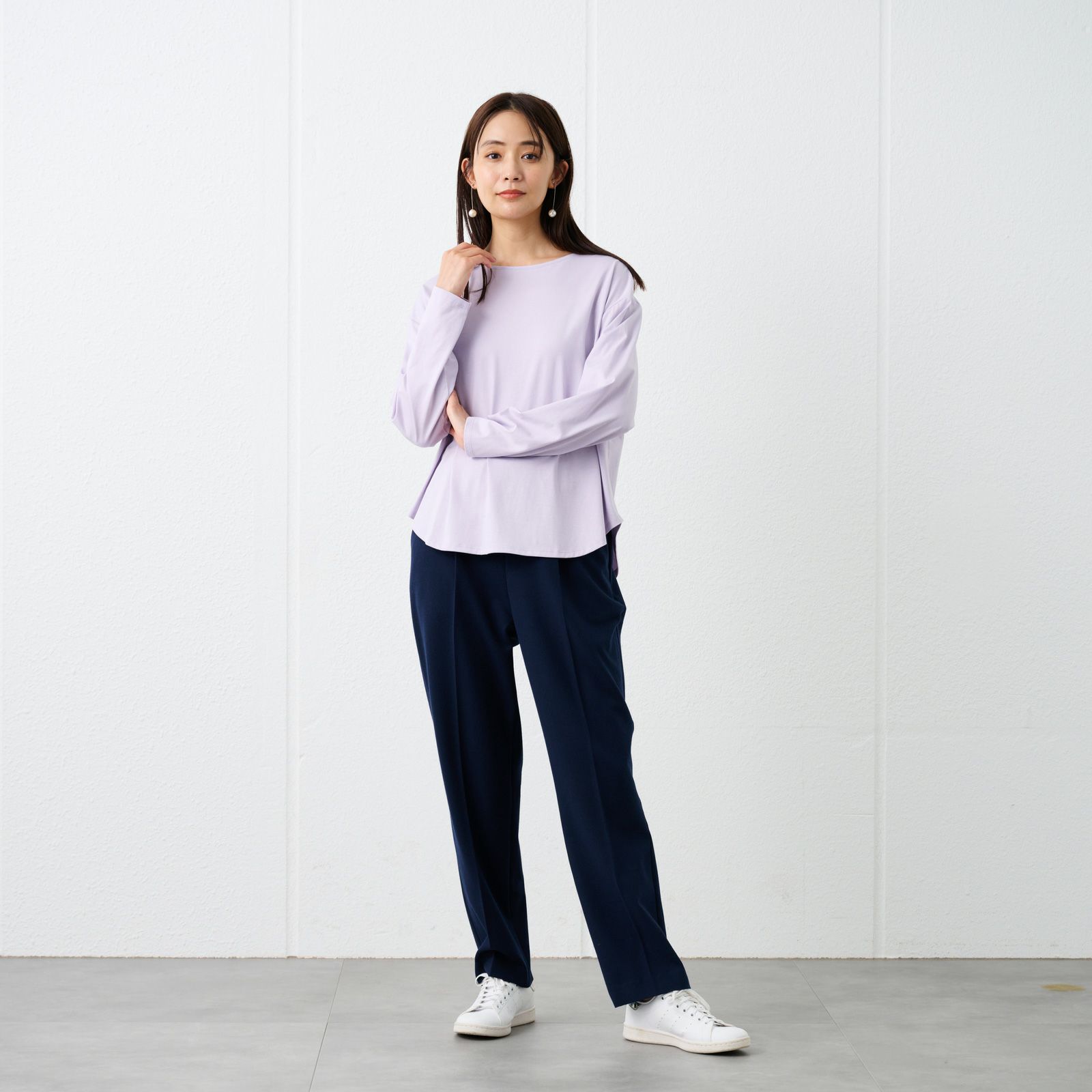 シルキーコットン　抗菌防臭ラウンドヘム長袖Tシャツ