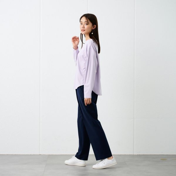 シルキーコットン　抗菌防臭ラウンドヘム長袖Tシャツ