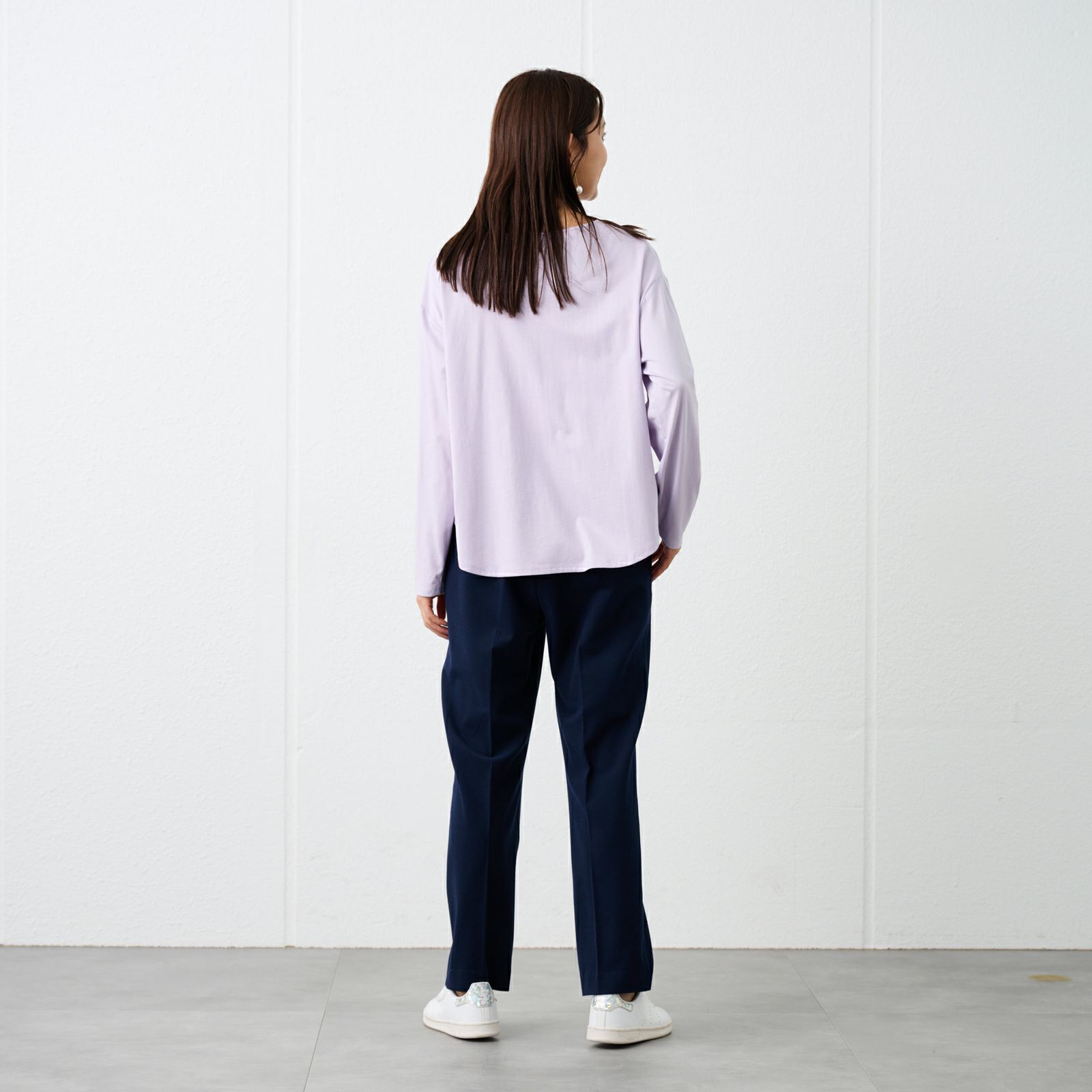 シルキーコットン　抗菌防臭ラウンドヘム長袖Tシャツ