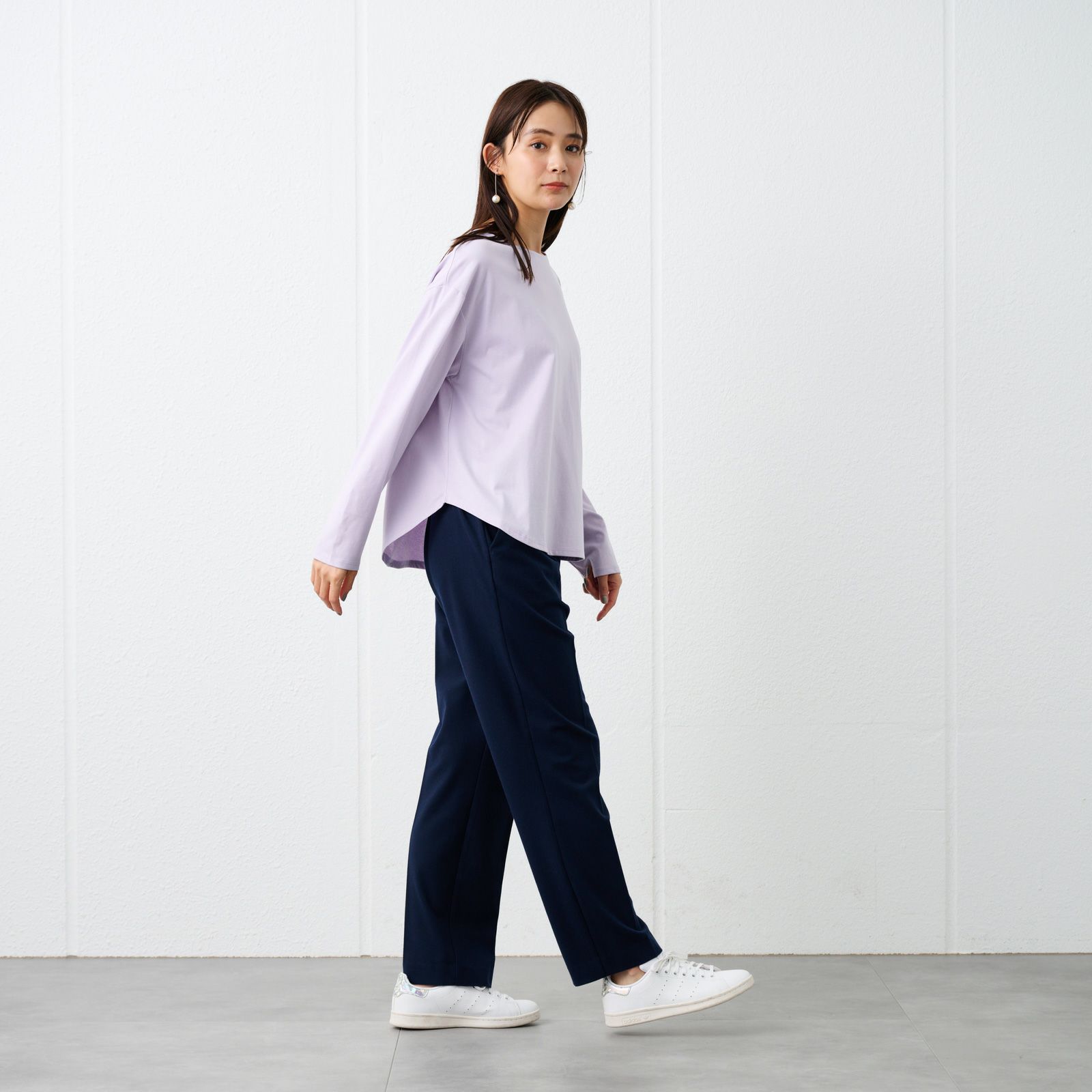 シルキーコットン　抗菌防臭ラウンドヘム長袖Tシャツ