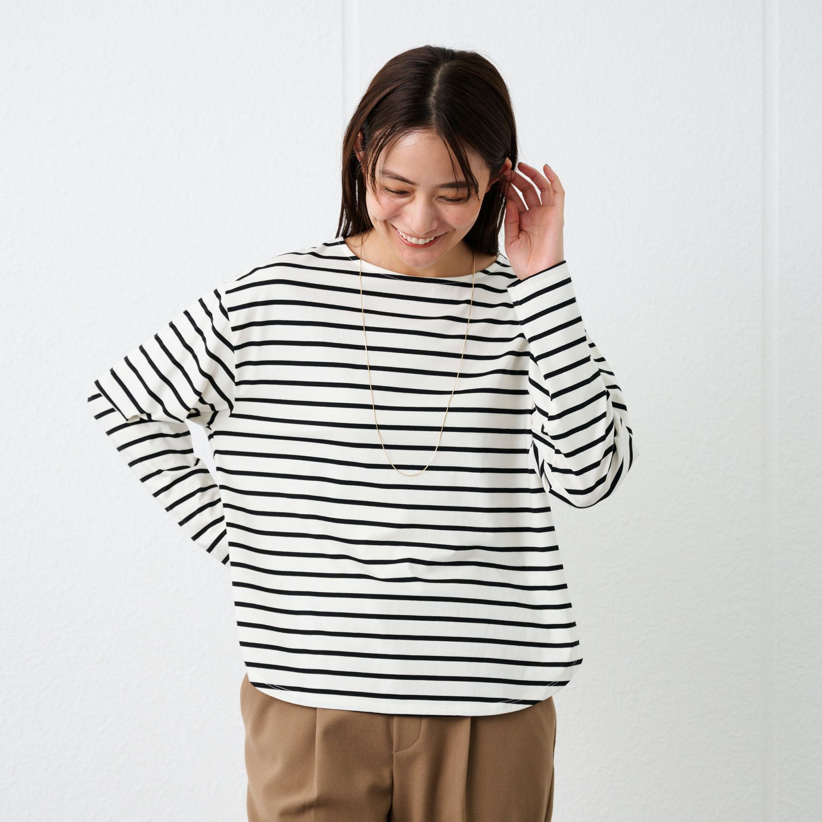 シルキーコットン　抗菌防臭ラウンドヘム長袖Tシャツ