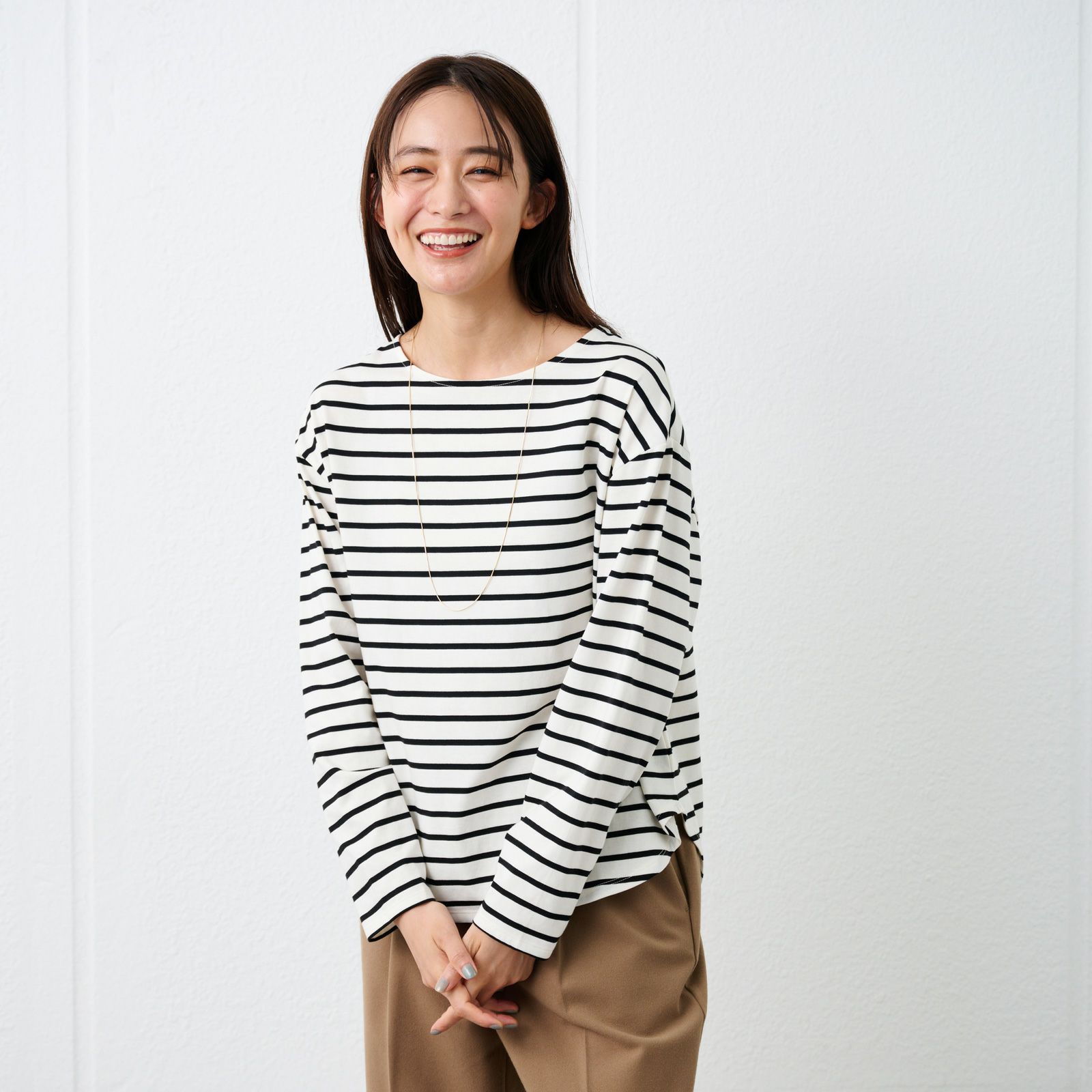 シルキーコットン　抗菌防臭ラウンドヘム長袖Tシャツ