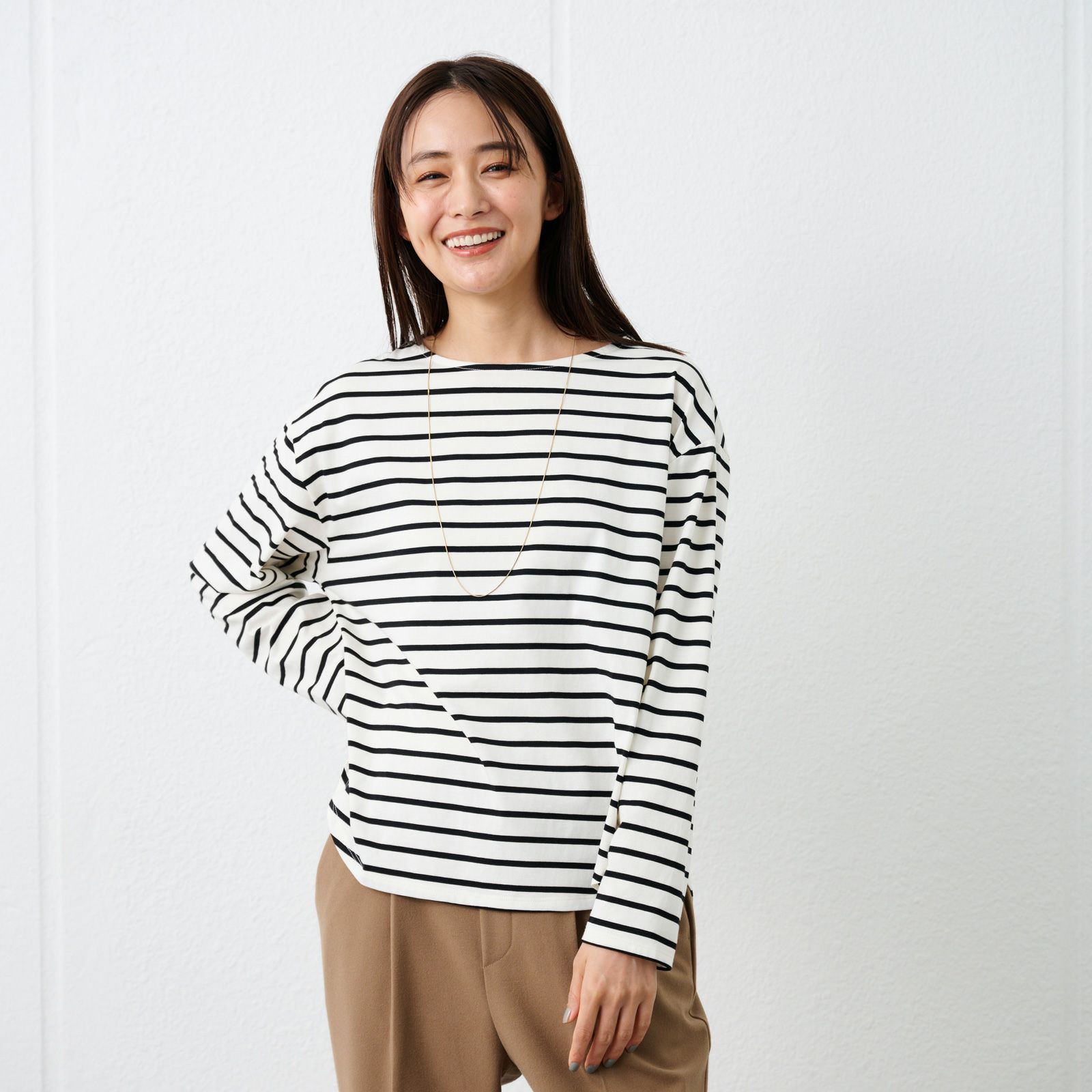 シルキーコットン　抗菌防臭ラウンドヘム長袖Tシャツ