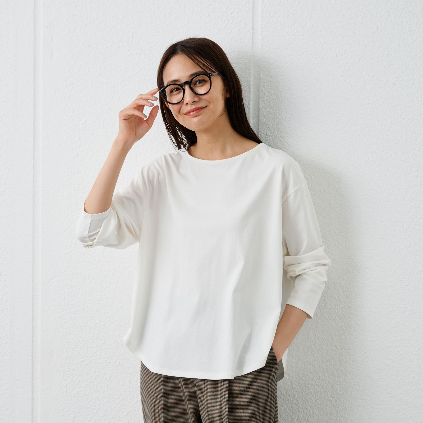 シルキーコットン　抗菌防臭ラウンドヘム長袖Tシャツ