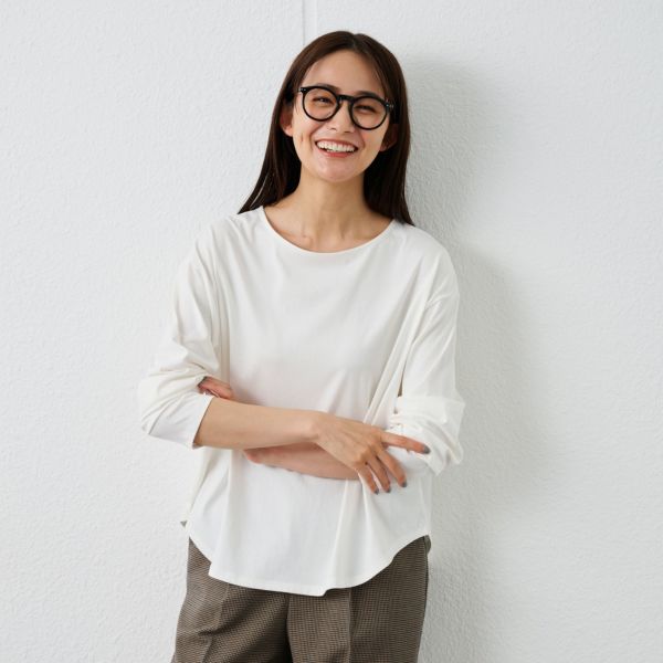 シルキーコットン　抗菌防臭ラウンドヘム長袖Tシャツ