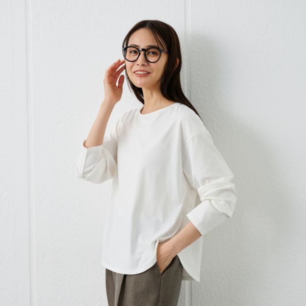 シルキーコットン　抗菌防臭ラウンドヘム長袖Tシャツ