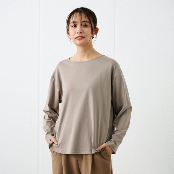 シルキーコットン　抗菌防臭ラウンドヘム長袖Tシャツ