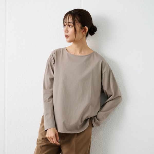 シルキーコットン　抗菌防臭ラウンドヘム長袖Tシャツ