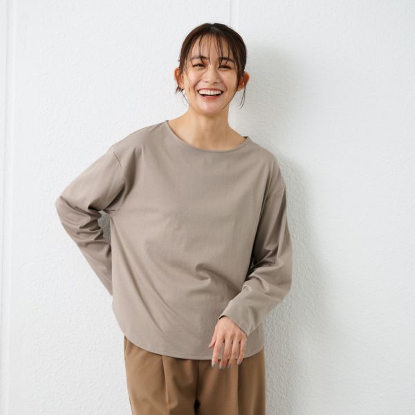シルキーコットン　抗菌防臭ラウンドヘム長袖Tシャツ