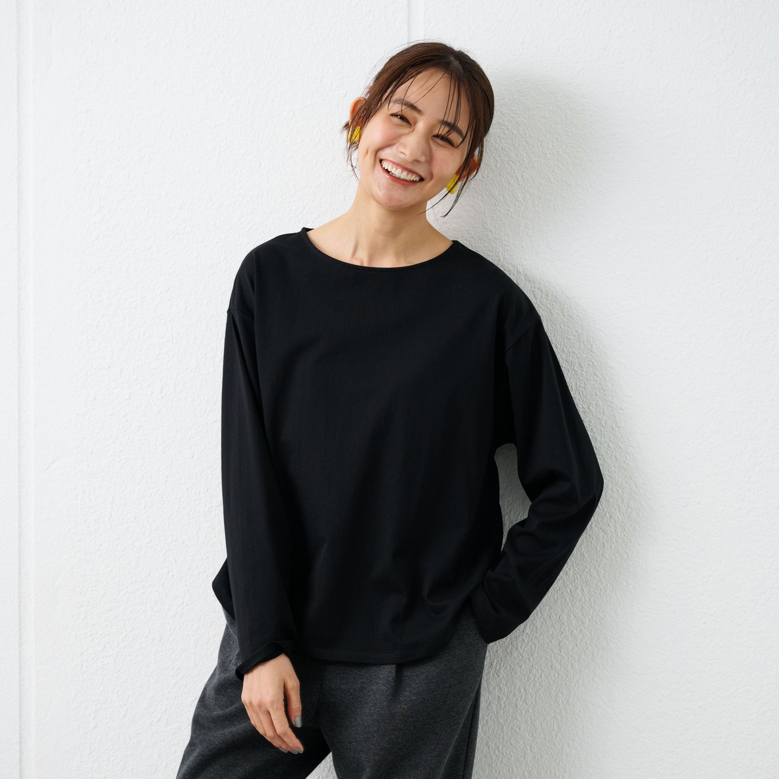 シルキーコットン　抗菌防臭ラウンドヘム長袖Tシャツ