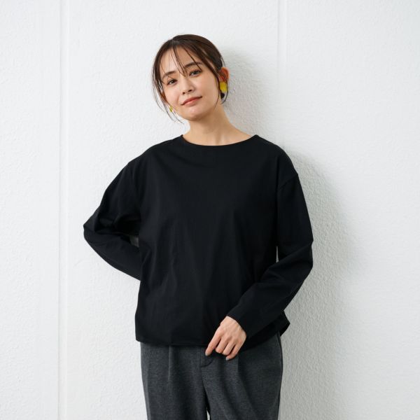 シルキーコットン　抗菌防臭ラウンドヘム長袖Tシャツ