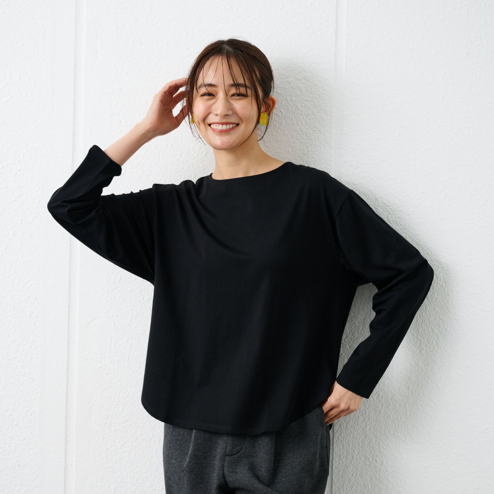 シルキーコットン　抗菌防臭ラウンドヘム長袖Tシャツ