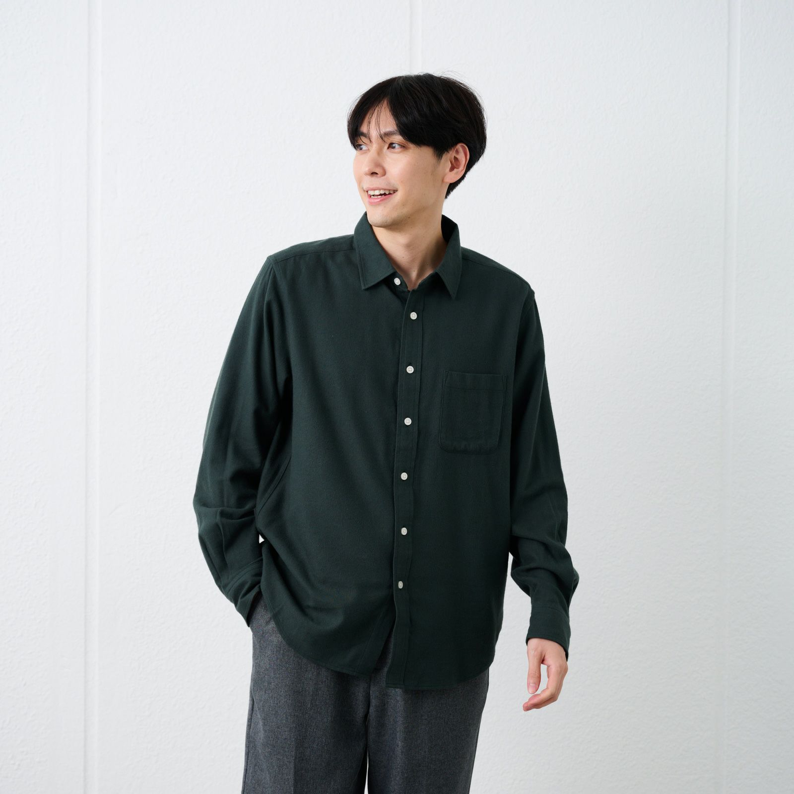 【てまラク】フランネルシャツ（無地）