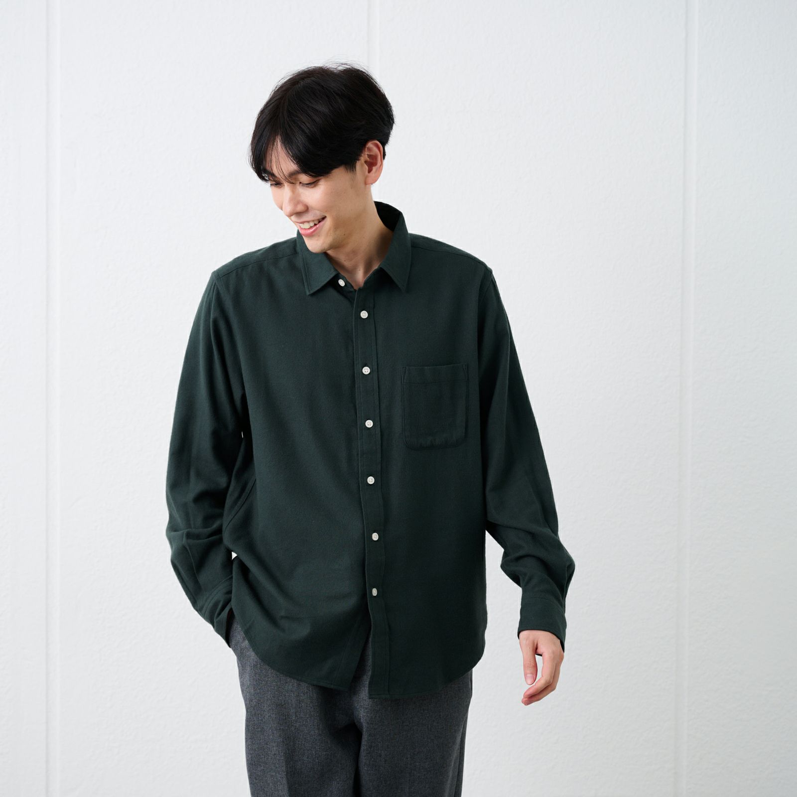 【てまラク】フランネルシャツ（無地）