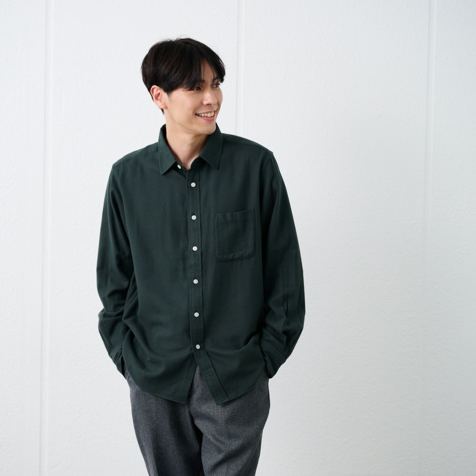 【てまラク】フランネルシャツ（無地）